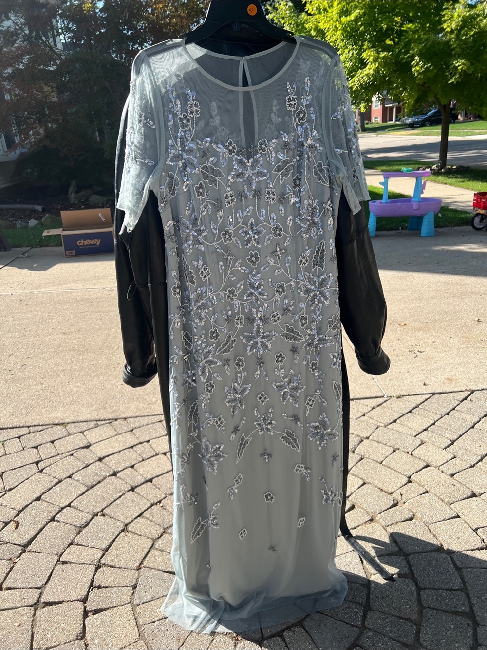 Adrianna Papell Silver Beaded Maxi Dress